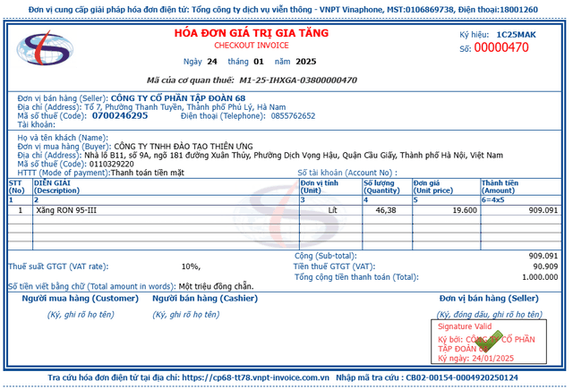 Hóa đơn xăng dầu